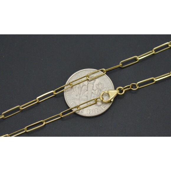 10K Yellow REAL GOLD paper clip Link Chain Necklace 2.3mm 16 18 20" 24 - Picture 4 of 6